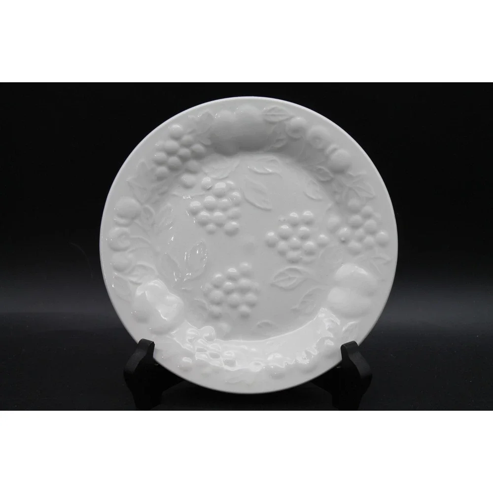 Gibson Housewares White Embossed Fruit Salad Plates Set of 3 Ceramic 7.75